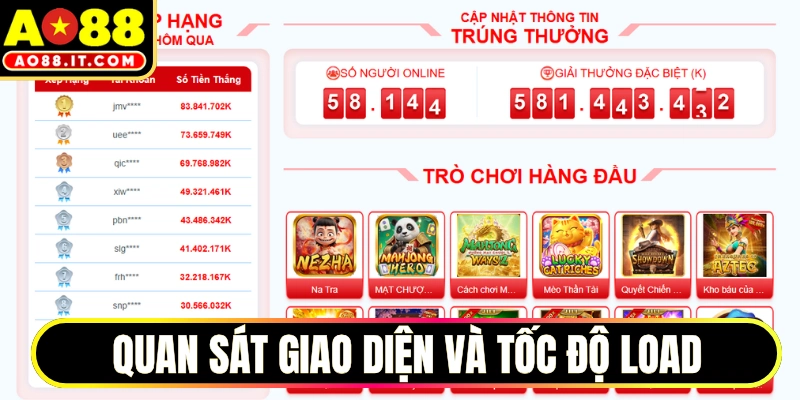 Quan sát giao diện và tốc độ load nhận diện trang chính thức
